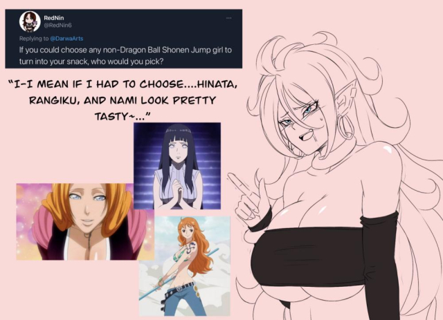 android 21+android 21 (good)+hyuuga hinata+majin android 21+matsumoto rangiku+nami