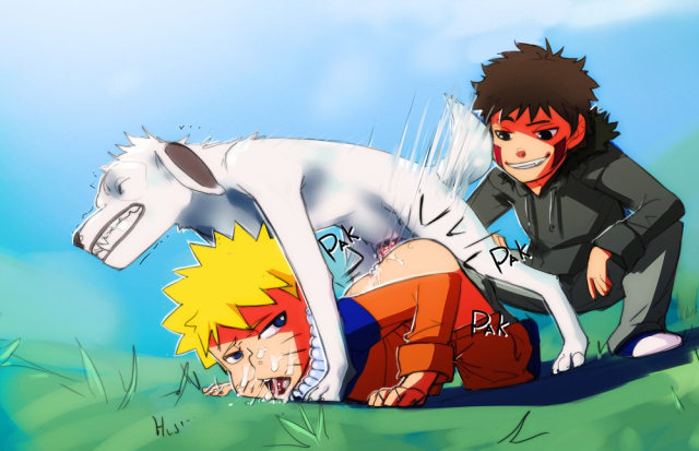 akamaru (naruto)+inuzuka kiba+uzumaki naruto